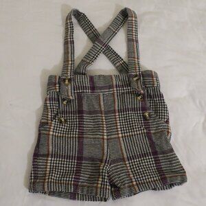 Boys suspender pants plaid size 6